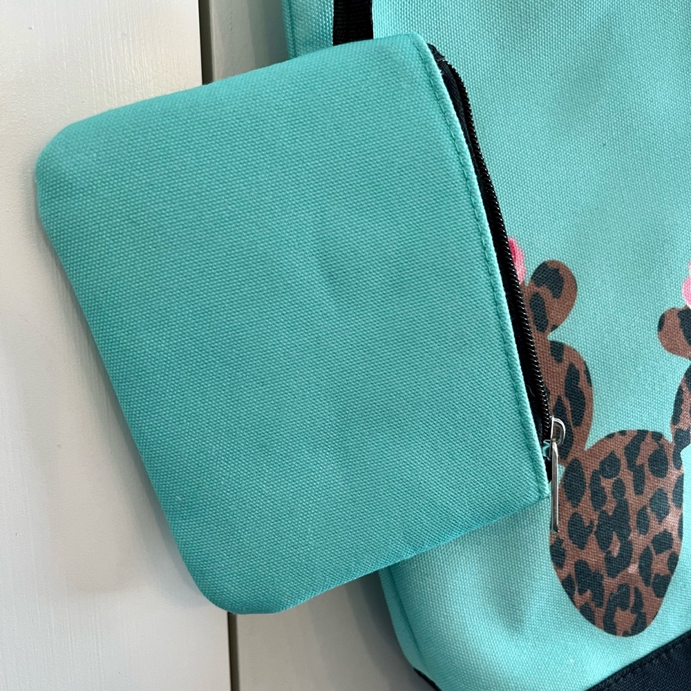 Turquoise & Black Cactus Purse Tote w/ attachable coin purse. - Picture 7 of 8